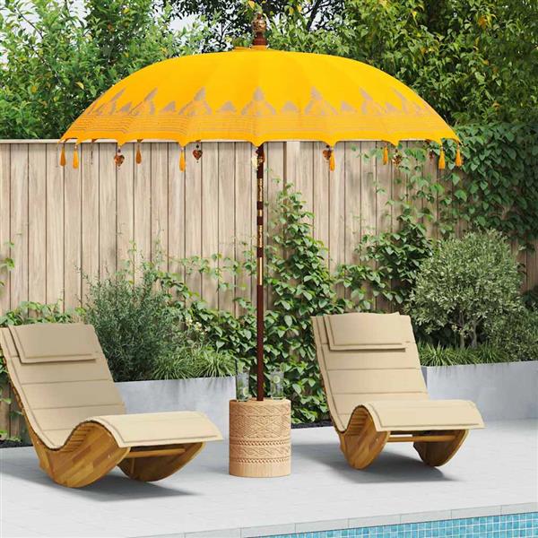 Grote foto vidaxl balinese parasol geel 210 220 x 260 cm katoen en massief hout tuin en terras overige tuin en terras