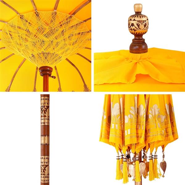 Grote foto vidaxl balinese parasol geel 210 220 x 260 cm katoen en massief hout tuin en terras overige tuin en terras