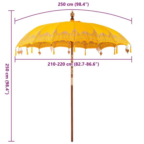 Grote foto vidaxl balinese parasol geel 210 220 x 260 cm katoen en massief hout tuin en terras overige tuin en terras
