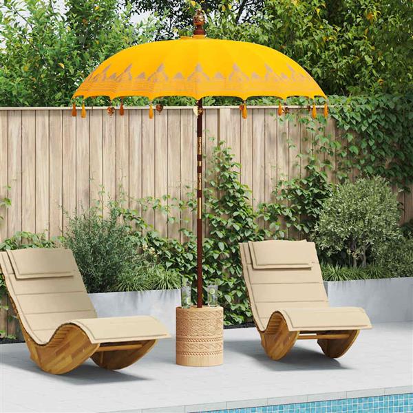 Grote foto vidaxl balinese parasol geel 180 190 x 260 cm katoen en massief hout tuin en terras overige tuin en terras