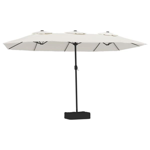 Grote foto vidaxl parasol dubbel dak met led 449x265 cm zandwit tuin en terras overige tuin en terras