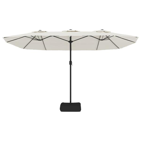 Grote foto vidaxl parasol dubbel dak met led 449x265 cm zandwit tuin en terras overige tuin en terras