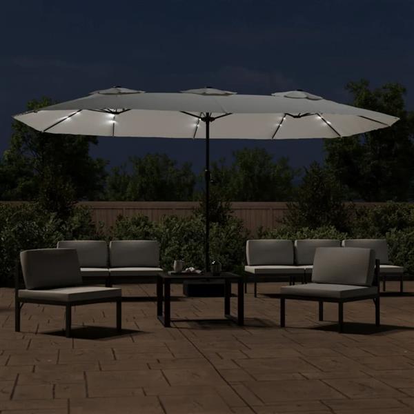 Grote foto vidaxl parasol dubbel dak met led 449x265 cm zandwit tuin en terras overige tuin en terras