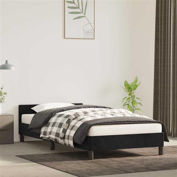 Grote foto vidaxl bedframe met hoofdeinde zonder matras 90x200 cm fluweel zwart antiek en kunst stoelen en banken