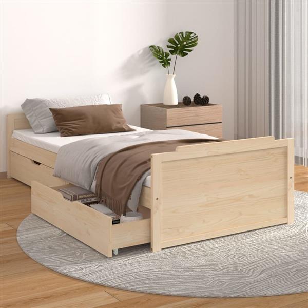 Grote foto vidaxl bedframe met lades massief grenenhout 90x200 cm antiek en kunst stoelen en banken