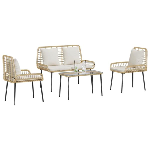 Grote foto vidaxl tuinmeubelset met kussen 4 pcs bruin zwart cr me tuin en terras tuinmeubelen