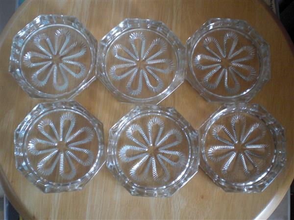 Grote foto 6 oude glazen onderzetters antiek en kunst glas en kristal