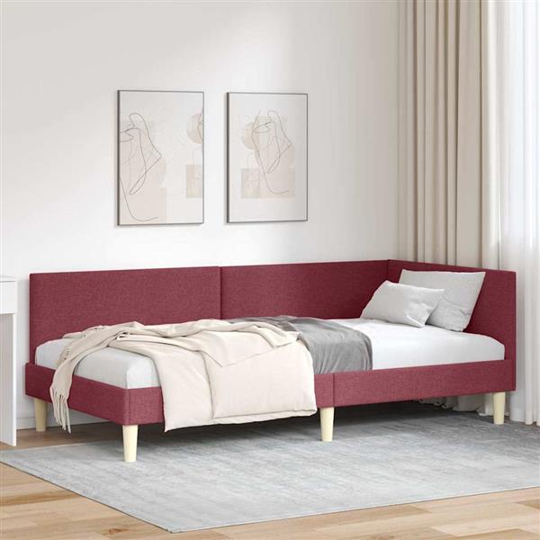 Grote foto vidaxl hoekbedframe wijnrood 90 x 200 cm stof en ge mproviseerd hout antiek en kunst stoelen en banken