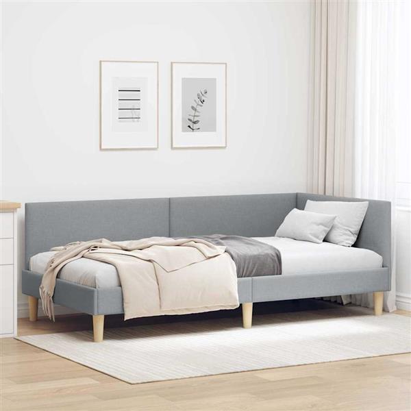 Grote foto vidaxl hoekbedframe lichtgrijs 90 x 200 cm stof en ge mproviseerd hout antiek en kunst stoelen en banken