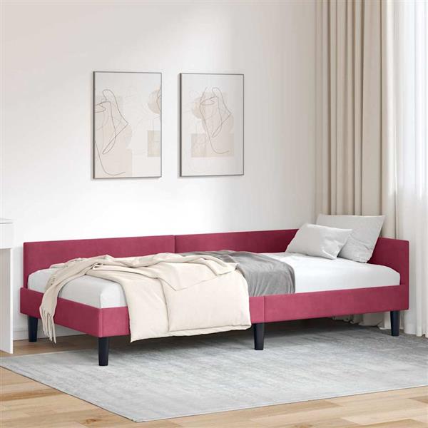 Grote foto vidaxl hoekbedframe wijnrood 100 x 200 cm velvet en engineered hout antiek en kunst stoelen en banken