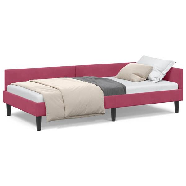 Grote foto vidaxl hoekbedframe wijnrood 100 x 200 cm velvet en engineered hout antiek en kunst stoelen en banken
