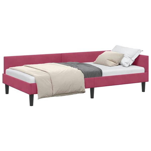 Grote foto vidaxl hoekbedframe wijnrood 90 x 200 cm velvet en engineered hout antiek en kunst stoelen en banken