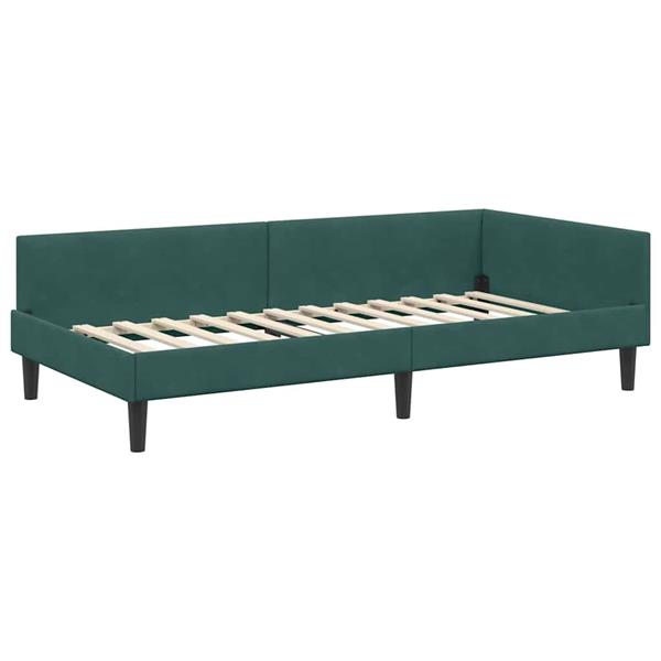Grote foto vidaxl hoekbedframe donkergroen 90 x 200 cm velvet en engineered hout antiek en kunst stoelen en banken