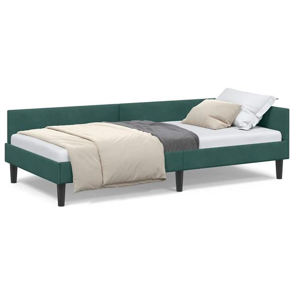 Grote foto vidaxl hoekbedframe donkergroen 90 x 200 cm velvet en engineered hout antiek en kunst stoelen en banken