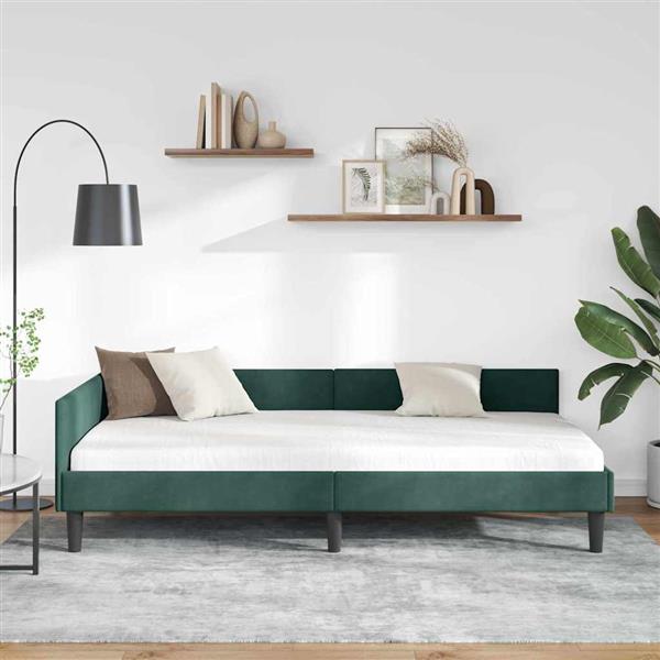 Grote foto vidaxl hoekbedframe donkergroen 90 x 200 cm velvet en engineered hout antiek en kunst stoelen en banken