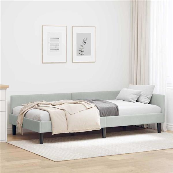 Grote foto vidaxl hoekbedframe lichtgrijs 90 x 200 cm velvet en engineered hout antiek en kunst stoelen en banken