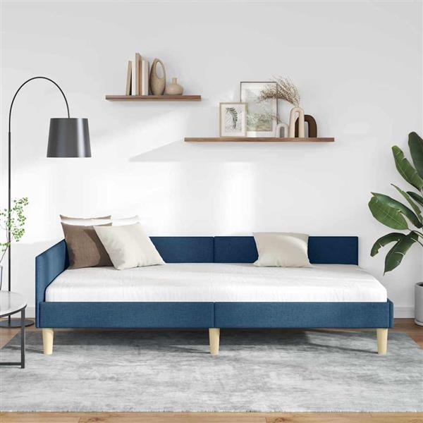 Grote foto vidaxl hoek bed frame blauw 90 x 200 cm stof en geengineerd hout antiek en kunst stoelen en banken