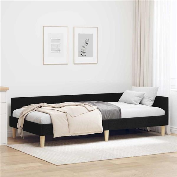 Grote foto vidaxl hoek bed frame zwart 90 x 190 cm stof en geengineerd hout antiek en kunst stoelen en banken