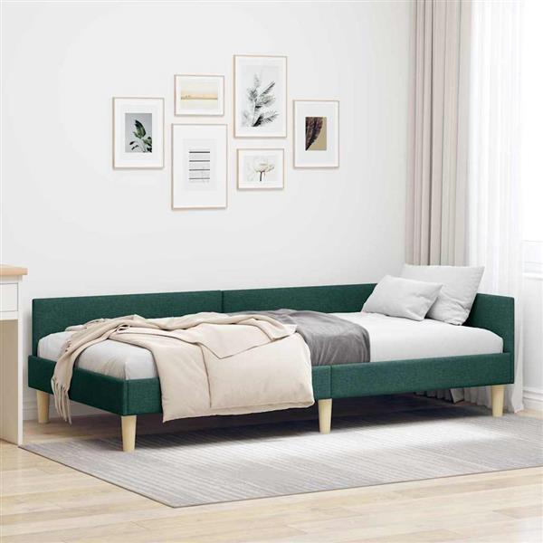 Grote foto vidaxl hoek bed frame donkergroen 80 x 200 cm stof en geengineerd hout antiek en kunst stoelen en banken