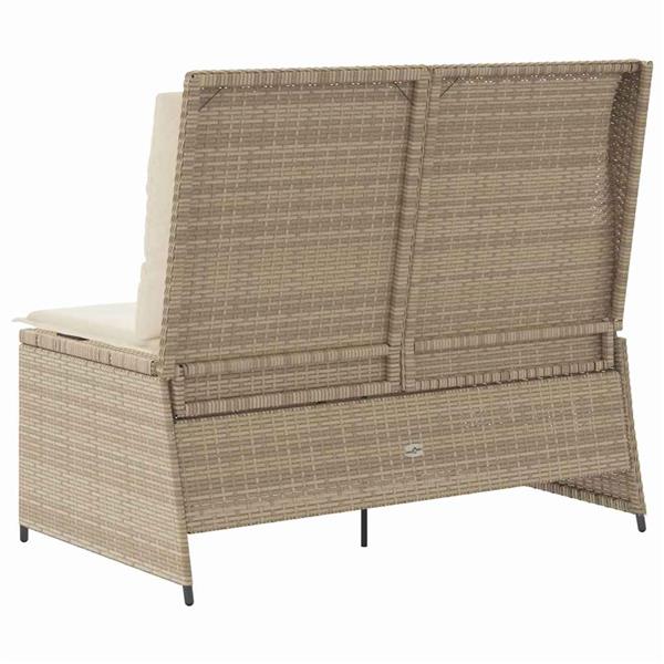 Grote foto vidaxl tuinbank met kussen beige poly riet tuin en terras tuinmeubelen