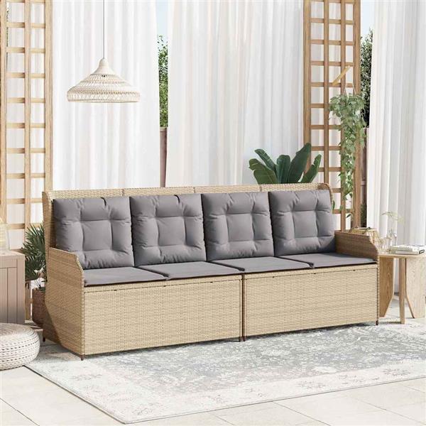 Grote foto vidaxl tuinbank met kussen beige poly riet tuin en terras tuinmeubelen
