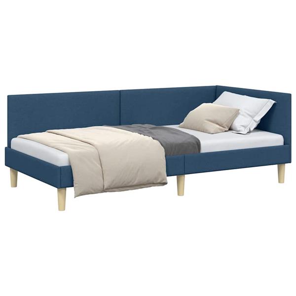 Grote foto vidaxl hoekbedframe blauw 100 x 200 cm stof en ge mproviseerd hout antiek en kunst stoelen en banken