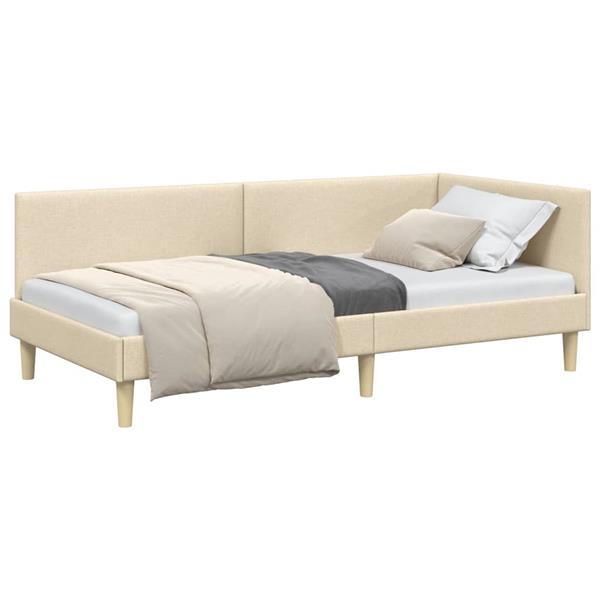 Grote foto vidaxl hoekbedframe cr me 90 x 200 cm stof en ge mproviseerd hout antiek en kunst stoelen en banken