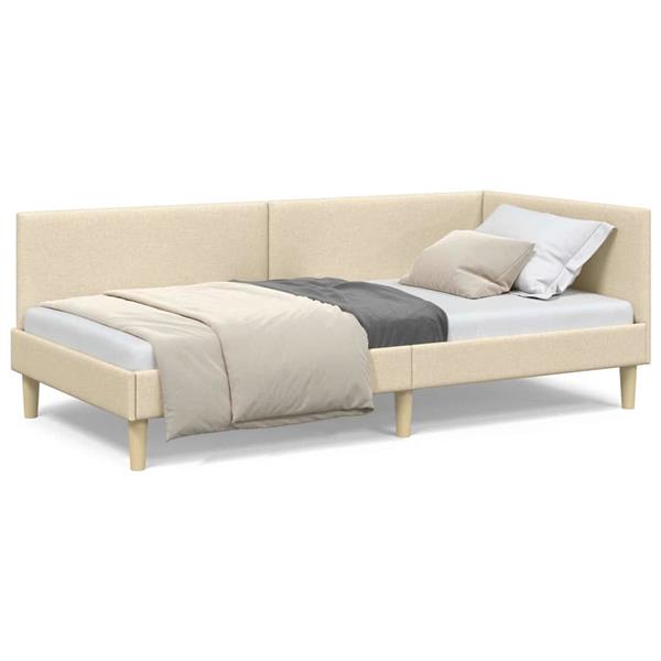 Grote foto vidaxl hoekbedframe cr me 90 x 200 cm stof en ge mproviseerd hout antiek en kunst stoelen en banken
