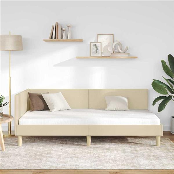 Grote foto vidaxl hoekbedframe cr me 90 x 200 cm stof en ge mproviseerd hout antiek en kunst stoelen en banken