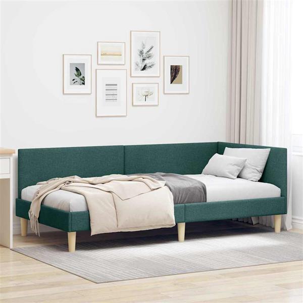 Grote foto vidaxl hoekbedframe anders met hoofdeinde donkergroen 90 x 200 cm antiek en kunst stoelen en banken