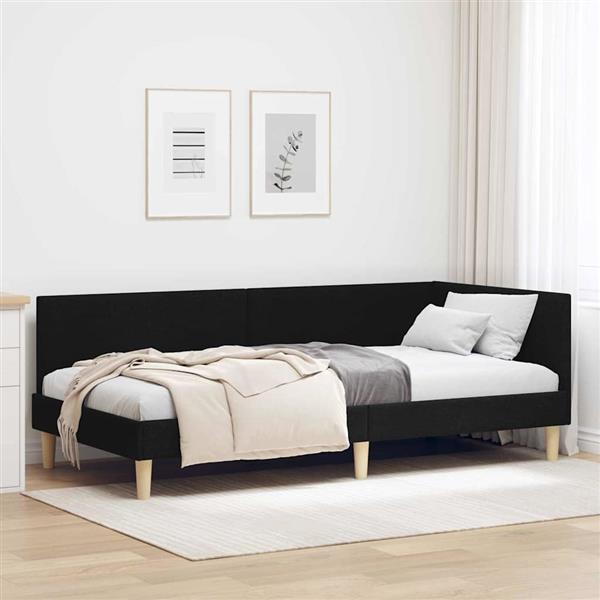 Grote foto vidaxl hoekbedframe zwart 90 x 200 cm stof en ge mproviseerd hout antiek en kunst stoelen en banken