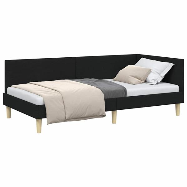 Grote foto vidaxl hoekbedframe zwart 90 x 200 cm stof en ge mproviseerd hout antiek en kunst stoelen en banken