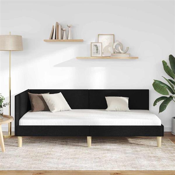 Grote foto vidaxl hoekbedframe zwart 90 x 200 cm stof en ge mproviseerd hout antiek en kunst stoelen en banken