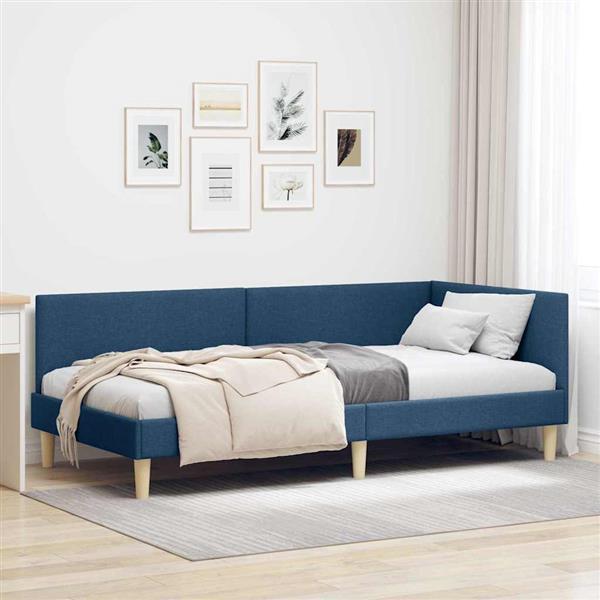 Grote foto vidaxl hoekbedframe blauw 80 x 200 cm stof en ge mproviseerd hout antiek en kunst stoelen en banken