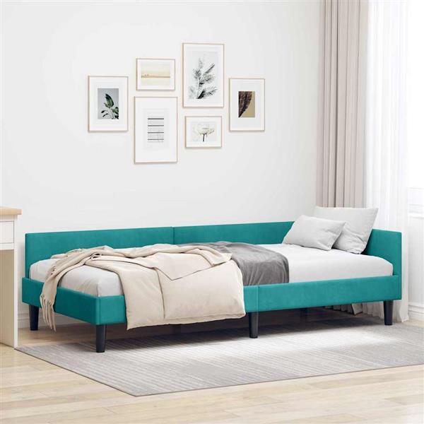 Grote foto vidaxl hoekbedframe turquoise 100 x 200 cm velvet en engineered hout antiek en kunst stoelen en banken