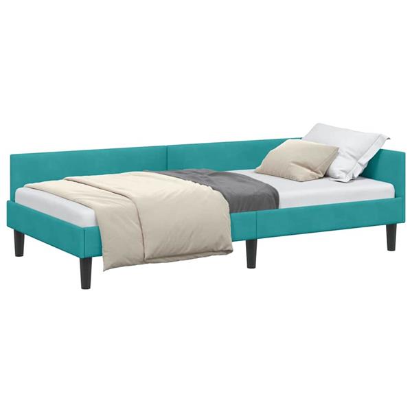 Grote foto vidaxl hoekbedframe turquoise 100 x 200 cm velvet en engineered hout antiek en kunst stoelen en banken