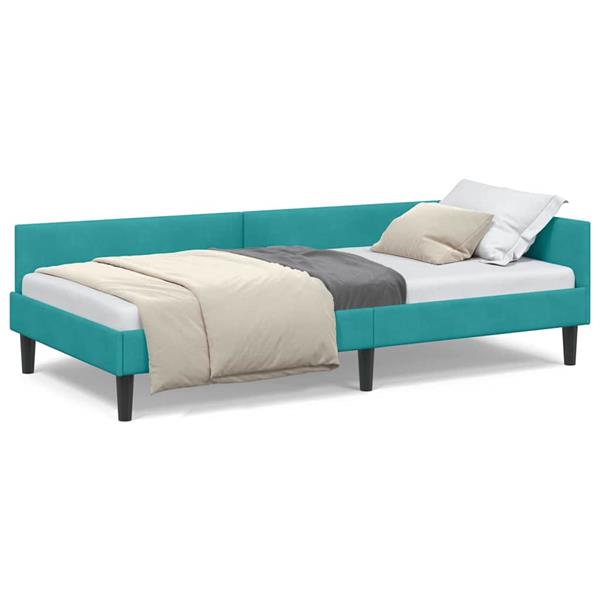 Grote foto vidaxl hoekbedframe turquoise 100 x 200 cm velvet en engineered hout antiek en kunst stoelen en banken