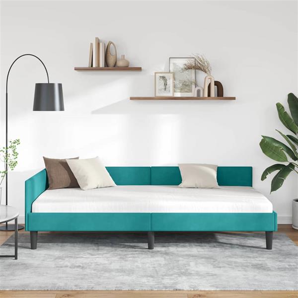 Grote foto vidaxl hoekbedframe turquoise 100 x 200 cm velvet en engineered hout antiek en kunst stoelen en banken