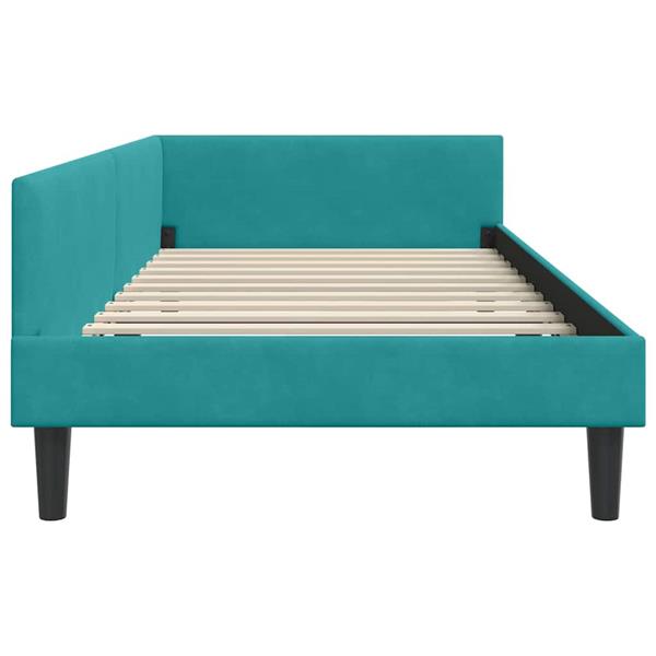 Grote foto vidaxl hoekbedframe turquoise 100 x 200 cm velvet en engineered hout antiek en kunst stoelen en banken