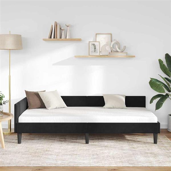 Grote foto vidaxl hoekbedframe zwart 100 x 200 cm velvet en engineered hout antiek en kunst stoelen en banken
