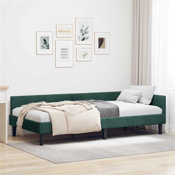 Grote foto vidaxl hoekbedframe donkergroen 100 x 200 cm velvet en engineered hout antiek en kunst stoelen en banken