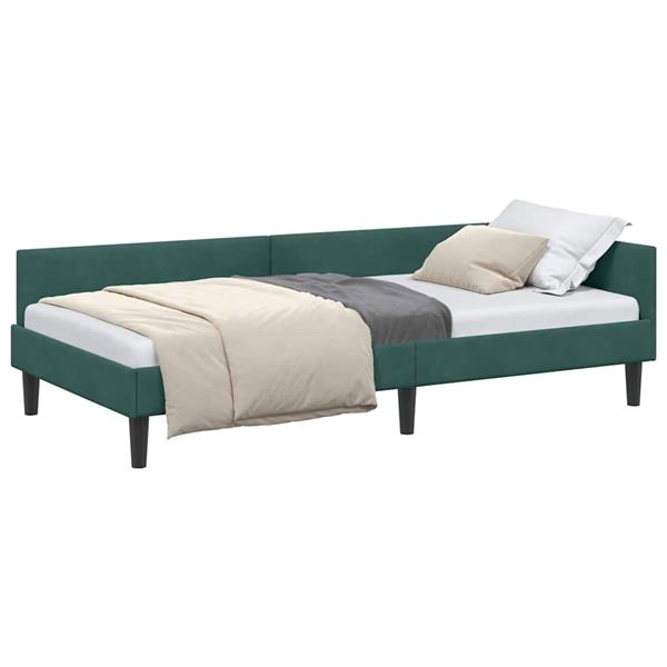 Grote foto vidaxl hoekbedframe donkergroen 100 x 200 cm velvet en engineered hout antiek en kunst stoelen en banken