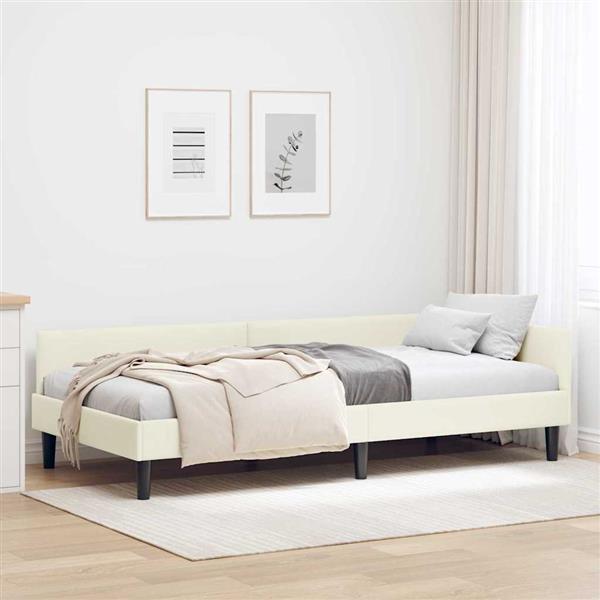 Grote foto vidaxl hoekbedframe cr me 90 x 200 cm velvet en engineered hout antiek en kunst stoelen en banken