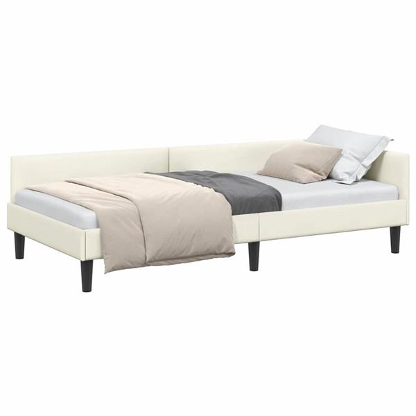 Grote foto vidaxl hoekbedframe cr me 90 x 200 cm velvet en engineered hout antiek en kunst stoelen en banken