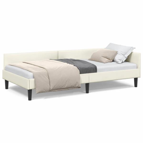 Grote foto vidaxl hoekbedframe cr me 90 x 200 cm velvet en engineered hout antiek en kunst stoelen en banken