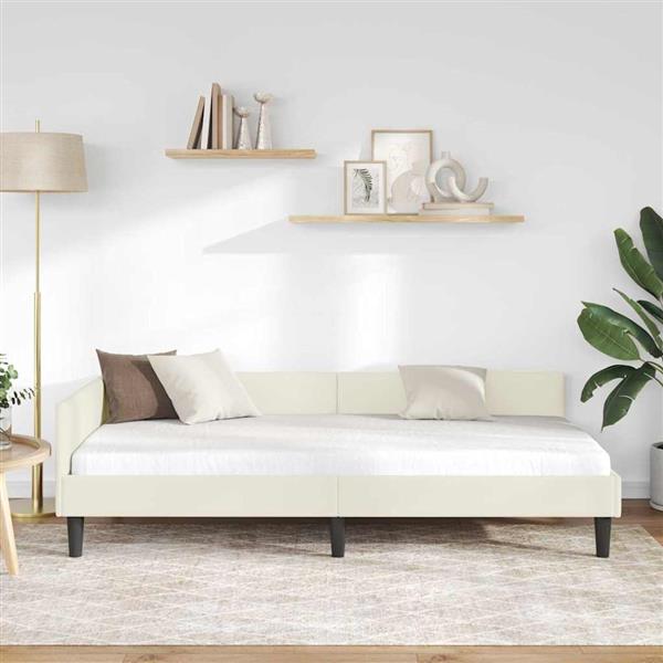 Grote foto vidaxl hoekbedframe cr me 90 x 200 cm velvet en engineered hout antiek en kunst stoelen en banken