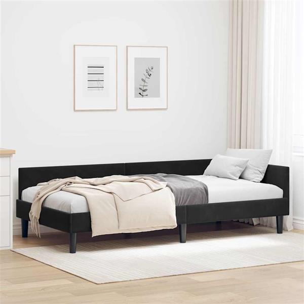 Grote foto vidaxl hoekbedframe zwart 90 x 200 cm velvet en engineered hout antiek en kunst stoelen en banken
