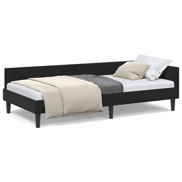 Grote foto vidaxl hoekbedframe zwart 90 x 200 cm velvet en engineered hout antiek en kunst stoelen en banken