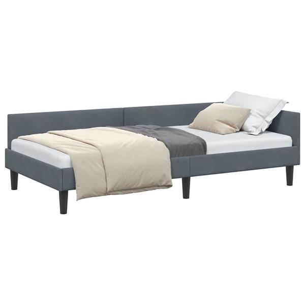 Grote foto vidaxl hoekbedframe donkergrijs 90 x 200 cm velvet en engineered hout antiek en kunst stoelen en banken