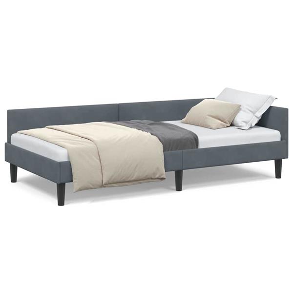 Grote foto vidaxl hoekbedframe donkergrijs 90 x 200 cm velvet en engineered hout antiek en kunst stoelen en banken